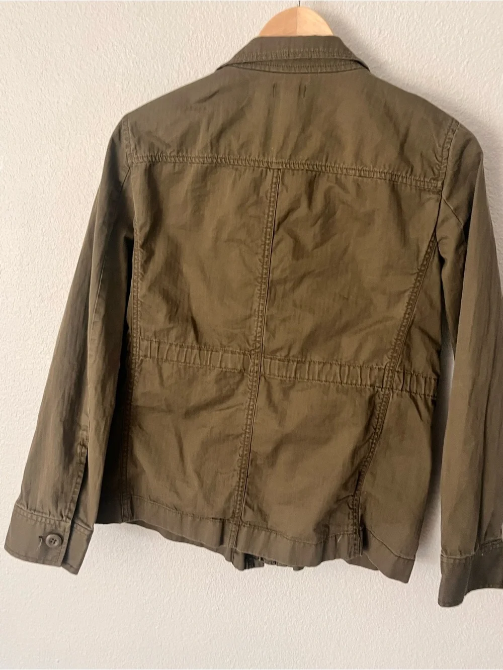 J. Crew Olive Utility Jacket with Drawstring Waist 100% cotton
